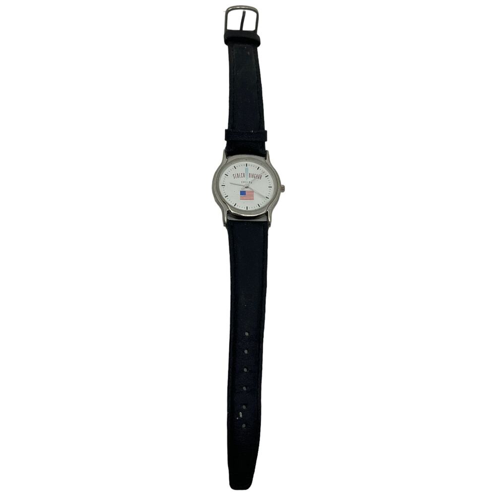 Seneca Niagara Casino Souvenir Watch American Flag Face Silver Case Blk Leather